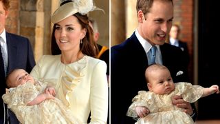 (L) Kate Middleton with Prince George (R) Prince William and Prince George