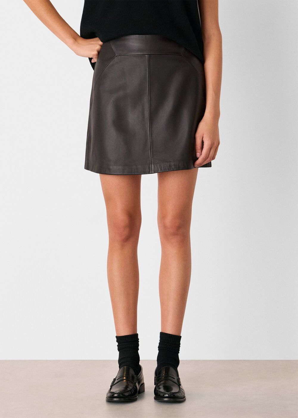 Black Leather a Line Skirt