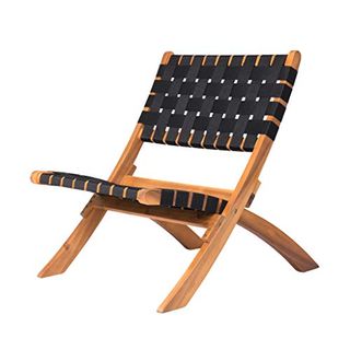 Patio Sense 62774 Sava Indoor Outdoor Folding Chair Low Slung Portable Seating Solid Acacia Wood Woven Seat & Back Indoors Porch Lawn Garden Fishing Sporting - Black Webbing