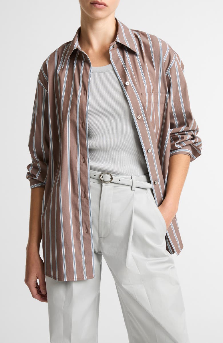 Stripe Cotton Blend Button-Up Shirt