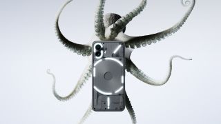 The Nothing Phone 2 from the back, in front of an octopus