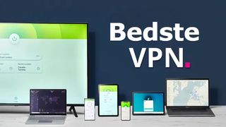 Bedste VPN skrevet ved siden af en række mobile enheder, tablets, laptops og et tv, der alle kører forskellig VPN-software