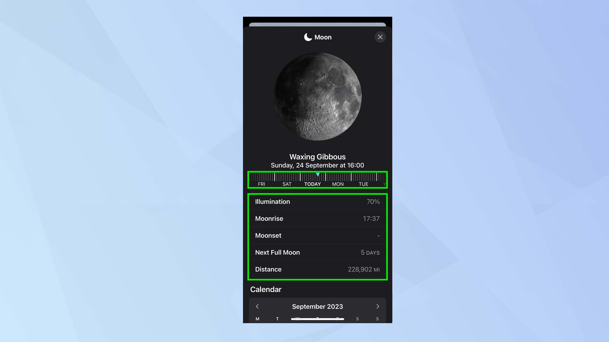 Как просмотреть информацию о Луне в приложении «Погода»