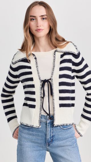 Tie Front Long Sleeve Sailor Knitted Cardigan