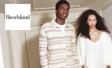 River Island logo placed over an image of a couple holding hands wearing white 