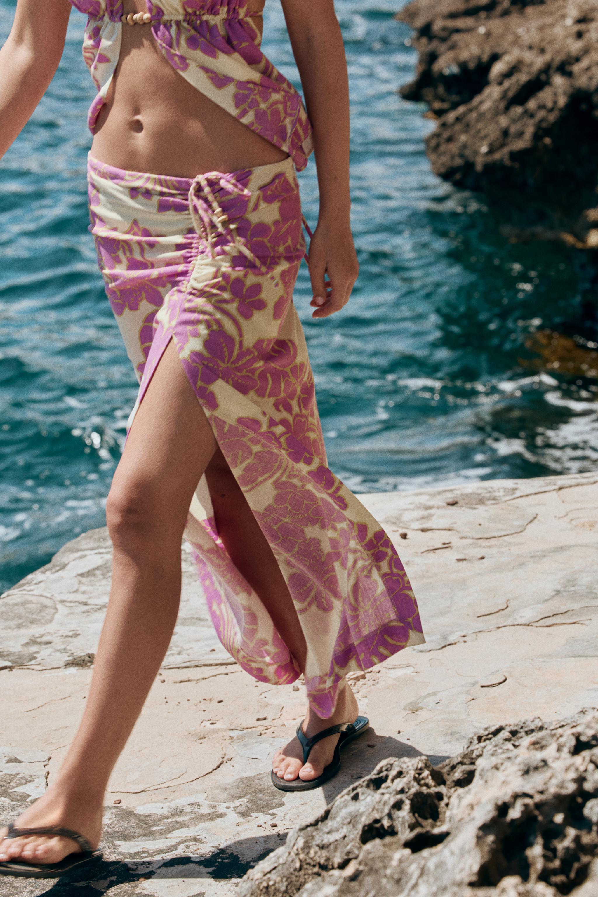 Printed Midi Skirt With Slit