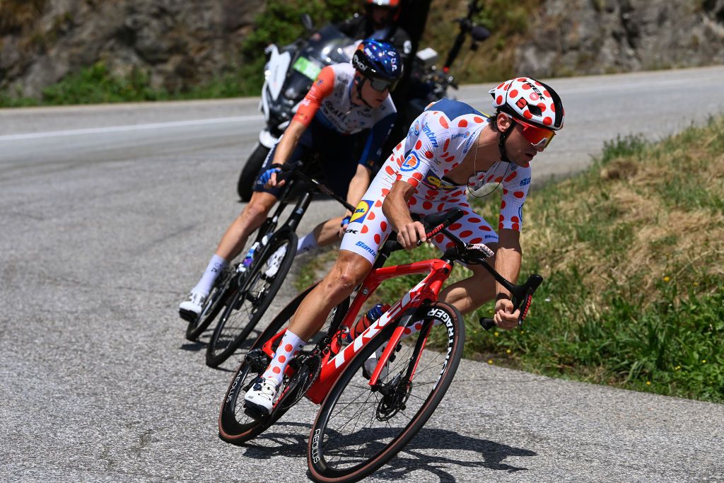 COURCHEVEL FRANCE JULY 19 Giulio Ciccone of Italy and Team LidlTrek Polka Dot Mountain Jersey competes itduring the stage seventeen of the 110th Tour de France 2023 a 1657km at stage from SaintGervais MontBlanc to Courchevel UCIWT on July 19 2023 in Courchevel France Photo by Tim de WaeleGetty Images
