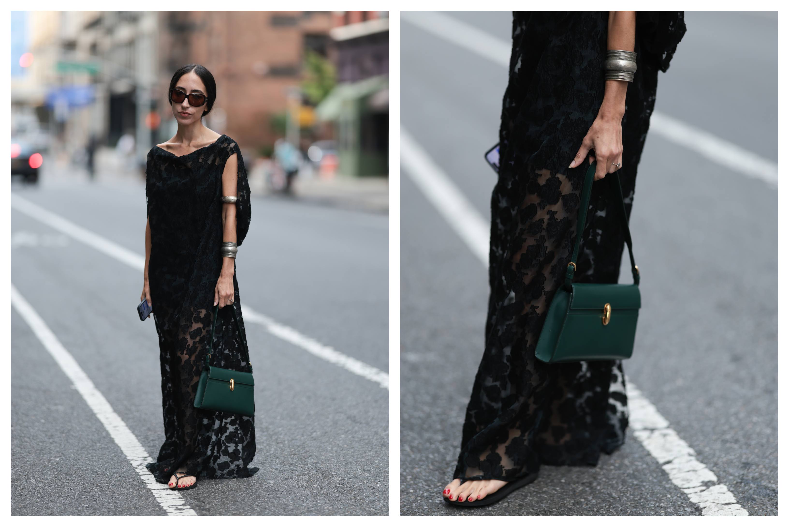 Alexis Badiyi at New York Fashion Week wearing a black lace dress