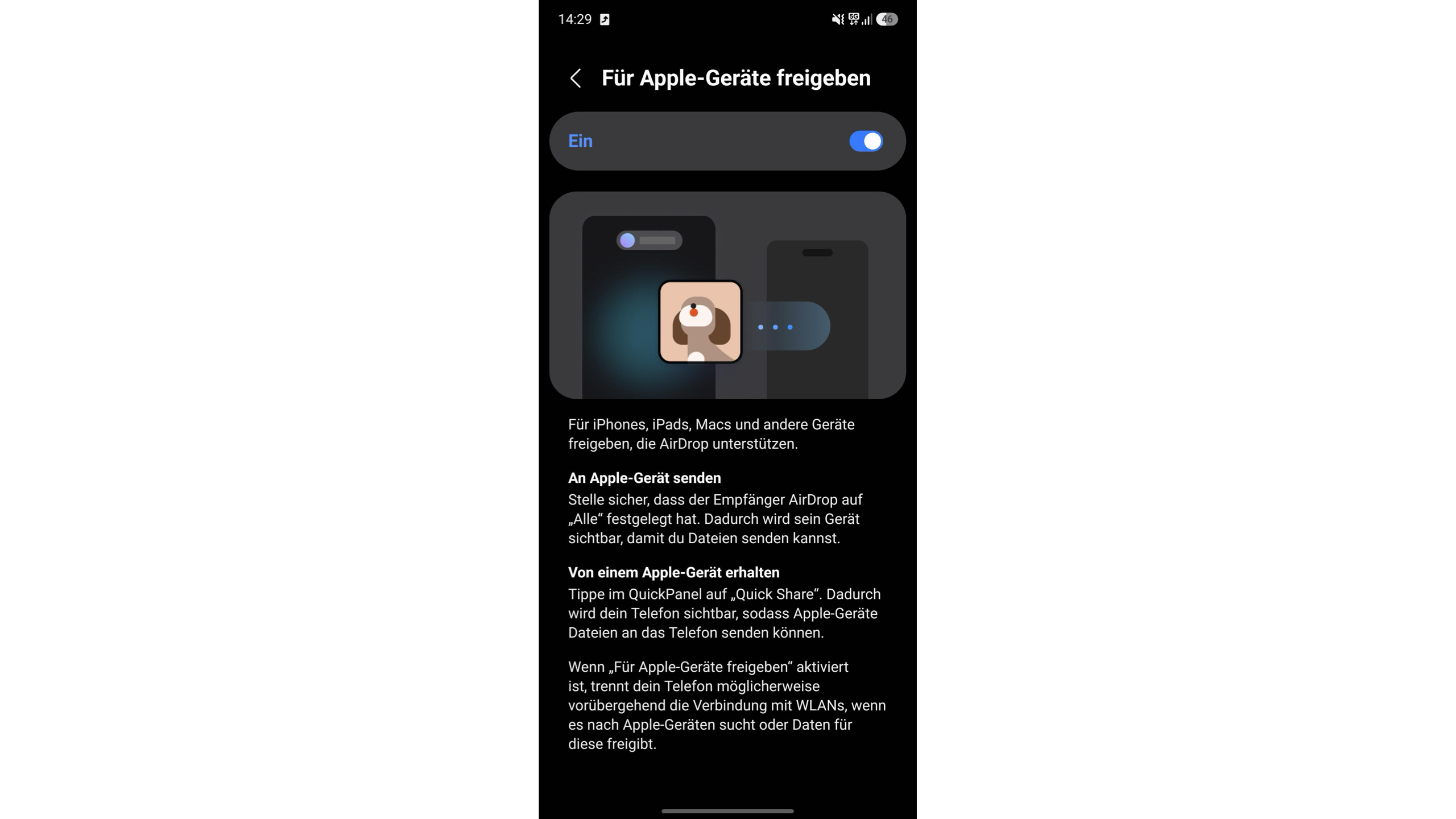 Share with Apple devices settings on Galaxy S25