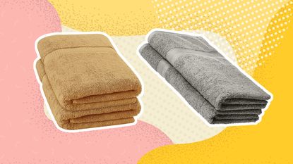 Best bath towels: mustard towels, grey towels