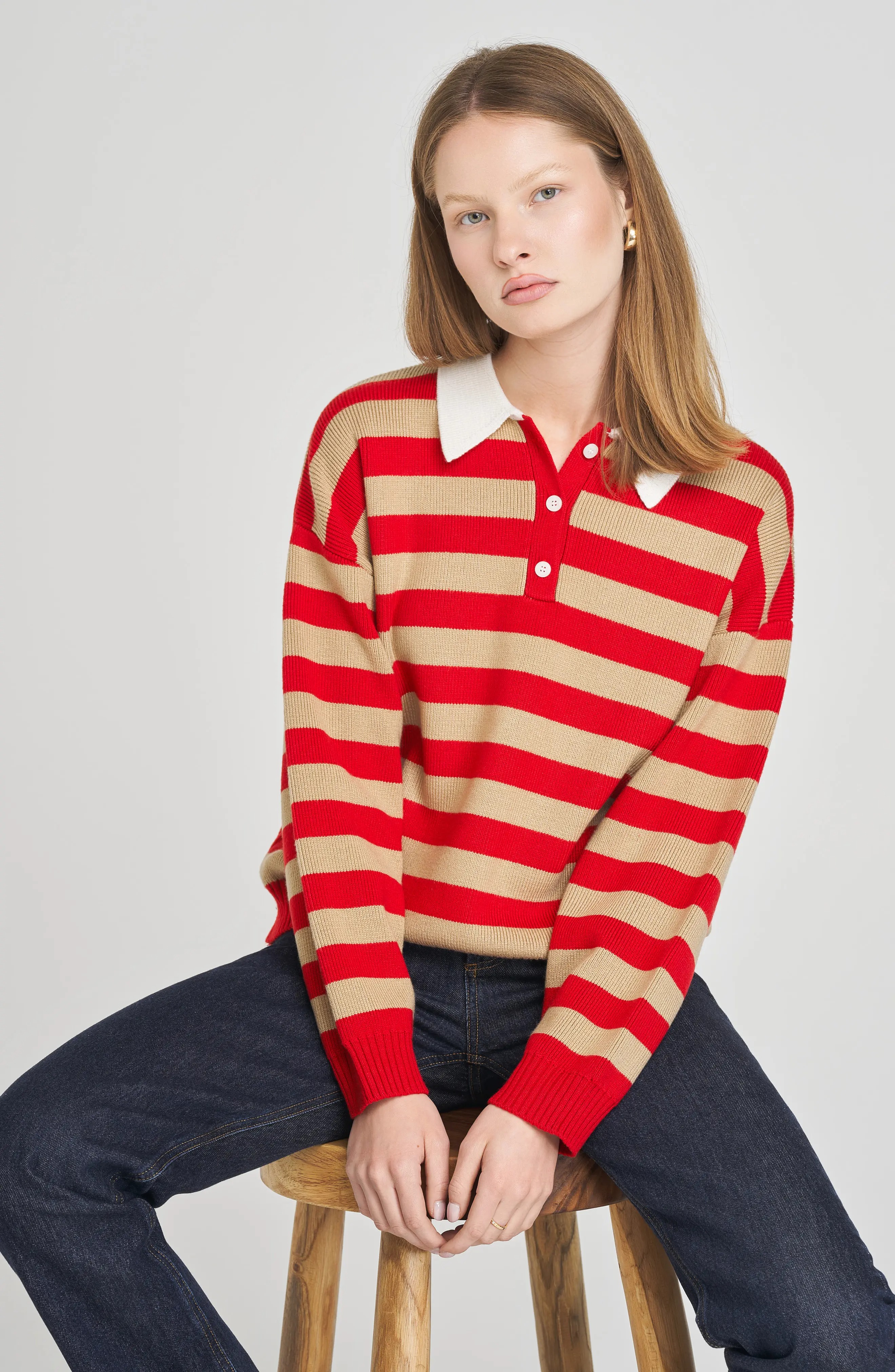 WAYF, Logan Stripe Polo Sweater