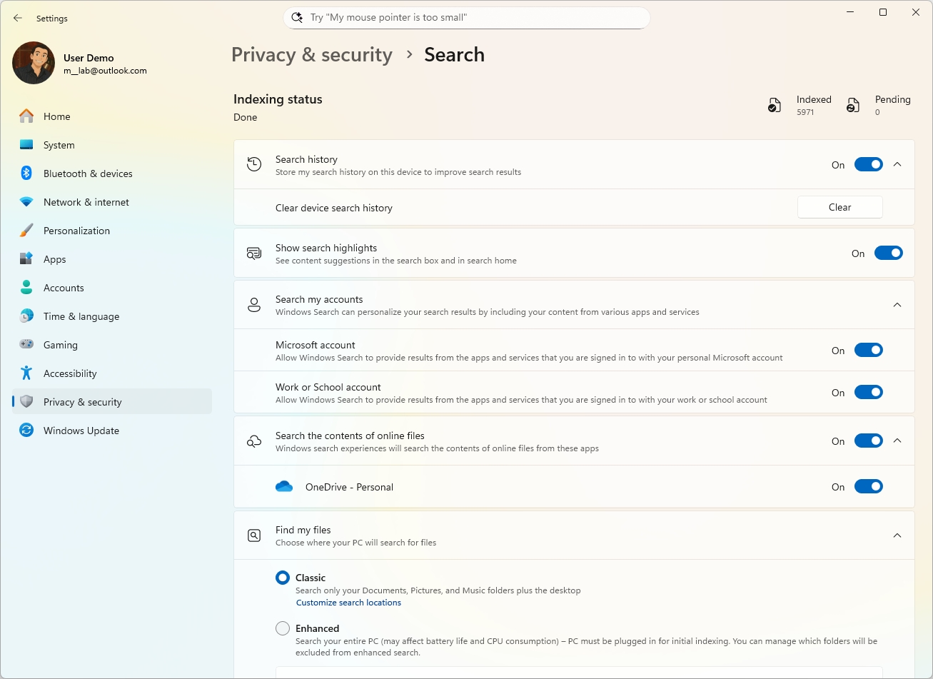 Windows 11 new Search page