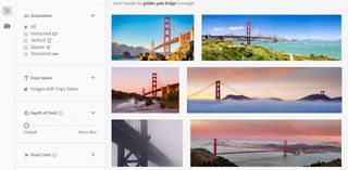 Search results for 'Golden Gate Bridge' with 'Images with Copy Space' ticked