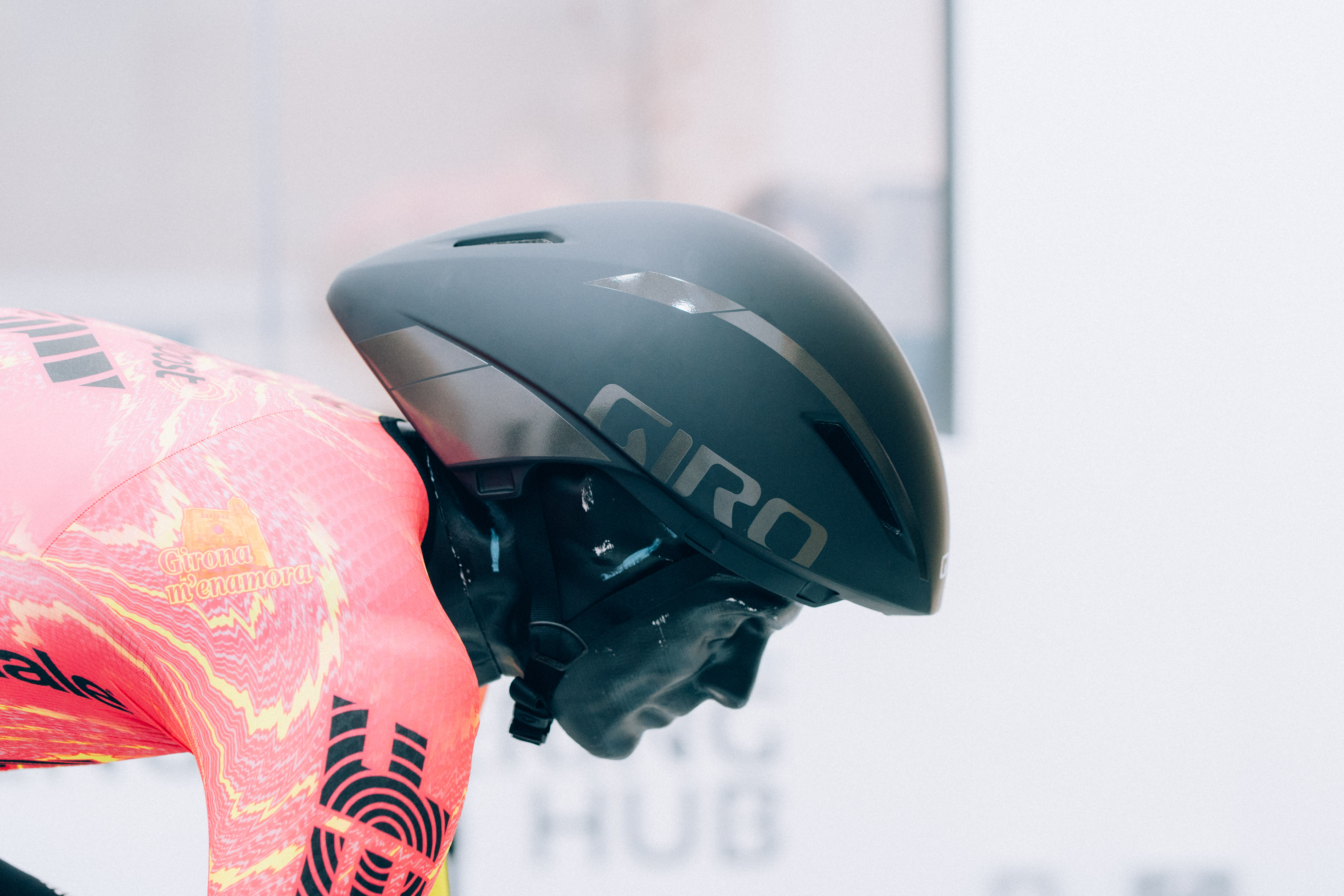 A close up of helmets being tested in the wind tunnel