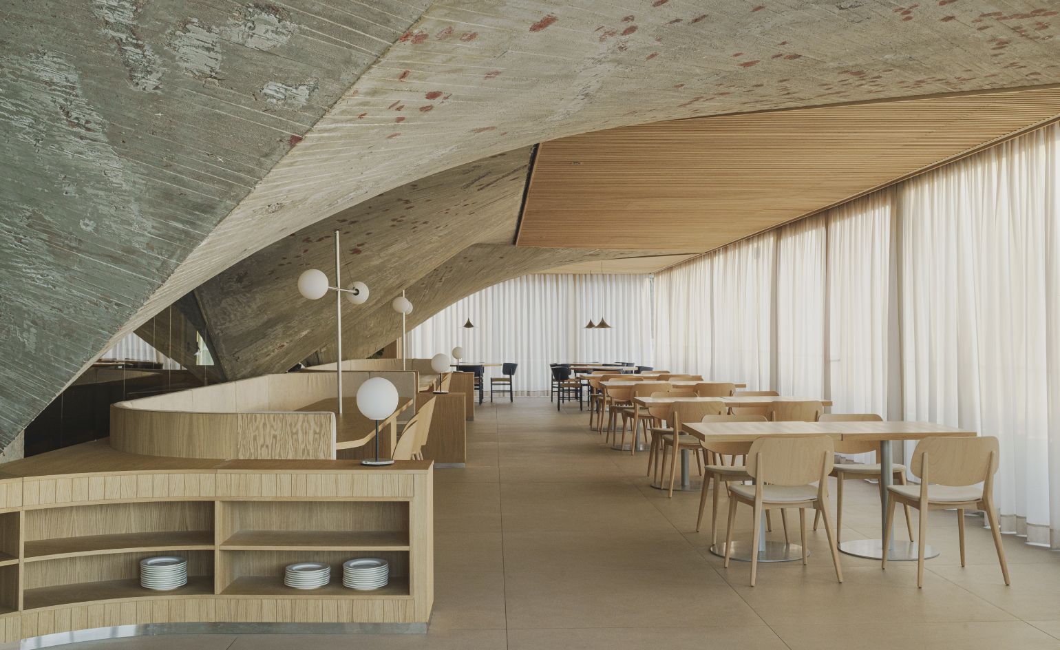 Brutalist restaurant interior