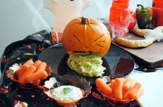 Halloween party ideas illustrated by Puking pumpkin, another good Halloween party idea