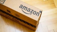Cardboard box with Amazon logo