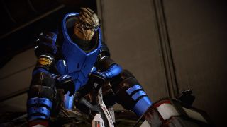 A screenshot of Garrus in the space game Mass Effect 2.