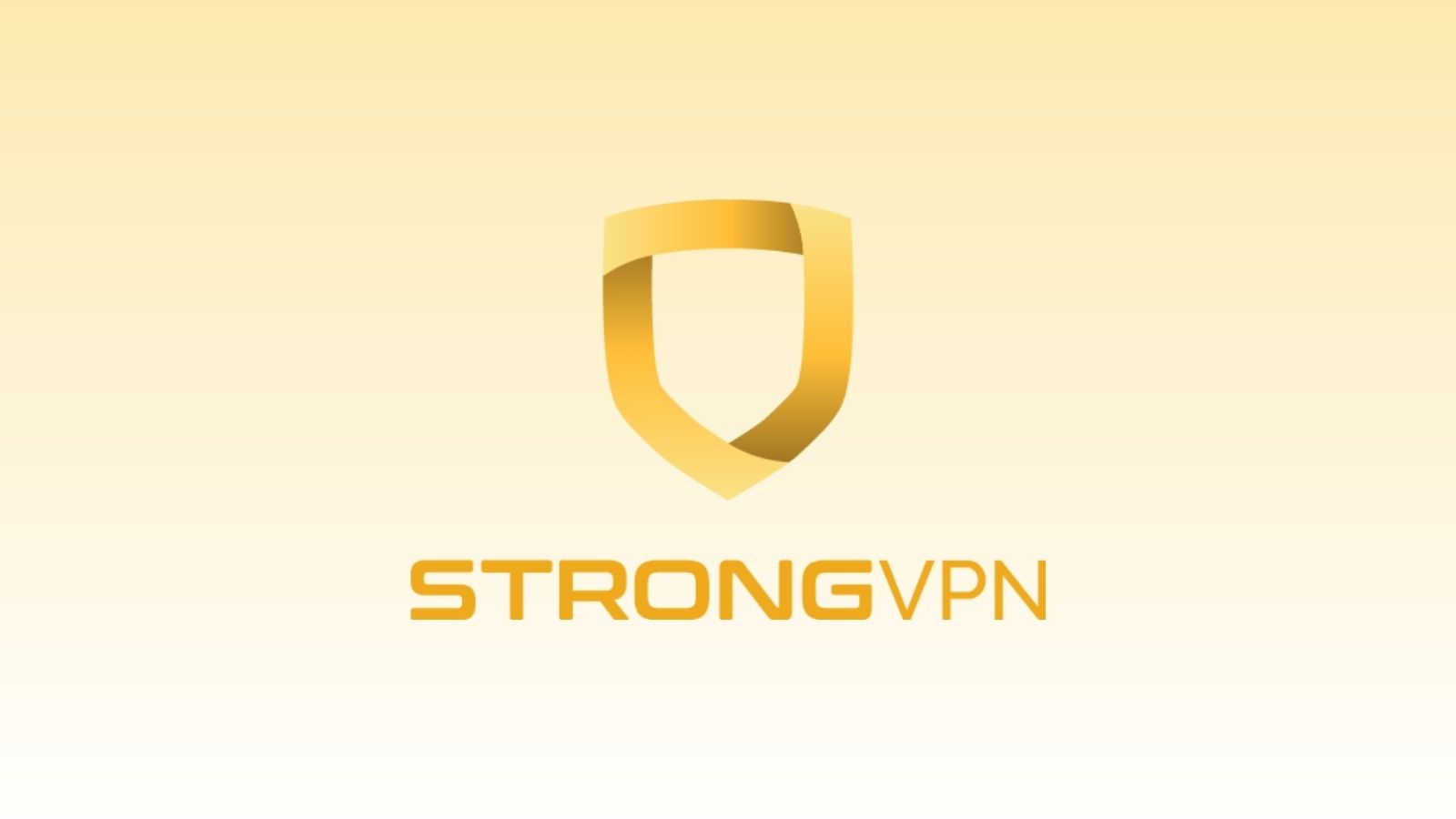 StrongVPN-logo keltaisesta valkoiseen gradienttitaustalla