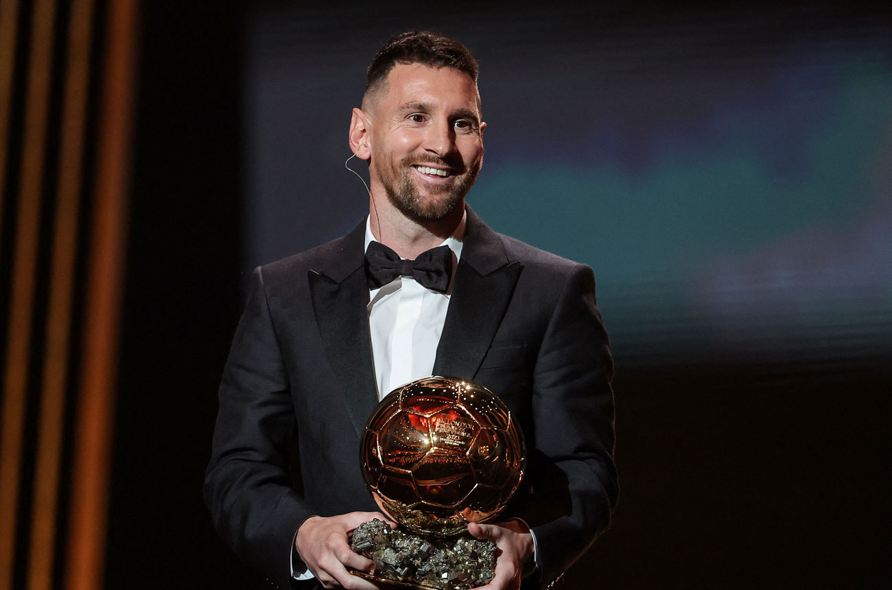 Lionel Messi receiving his 8th Ballon d'Or award.