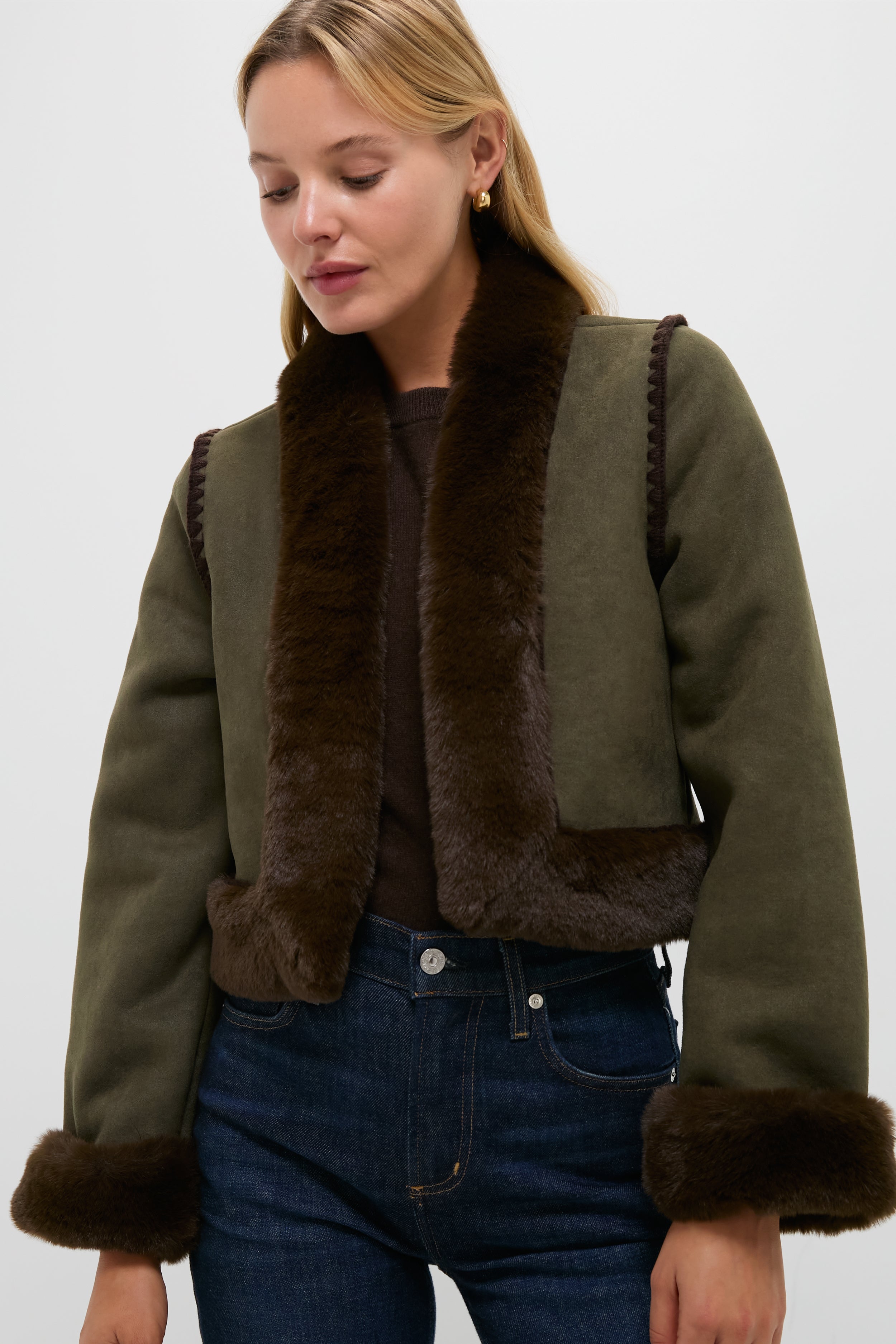 Olive Faux Suede &amp;amp; Fur Harding Jacket
