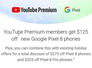 The message sent to YouTube Premium subscribers about a Pixel 8 Pro deal.