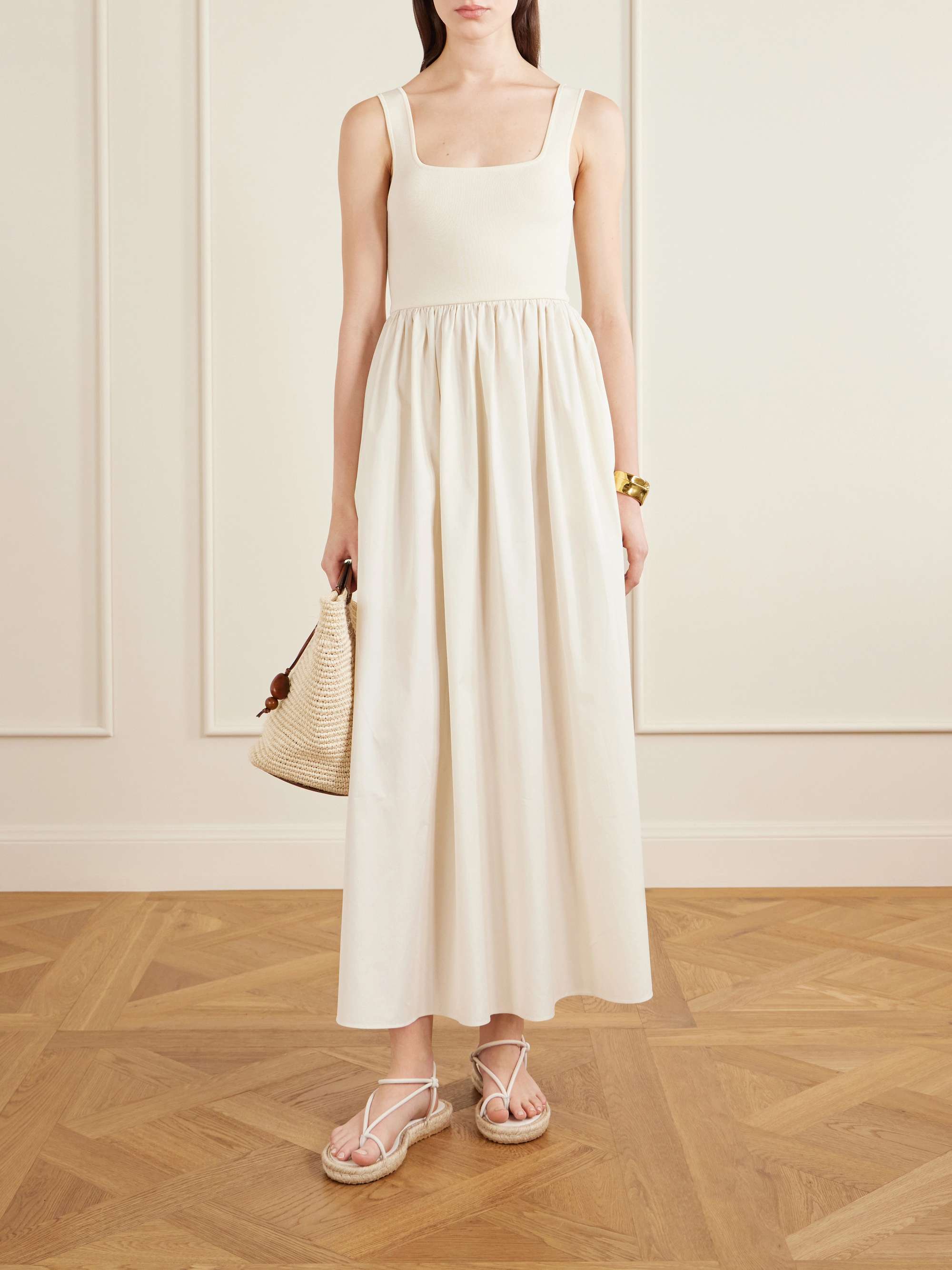 Cotton-Poplin and Stretch-Knit Maxi Dress