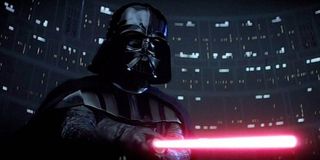 Darth Vader wielding red lightsaber in The Empire Strikes Back