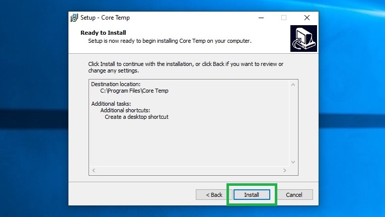 How to check your PC's CPU temperature step 8: Click Install, then Next