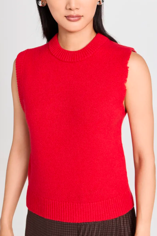 Red Color Trend | Tibi Soft Lambswool Distressed Vest