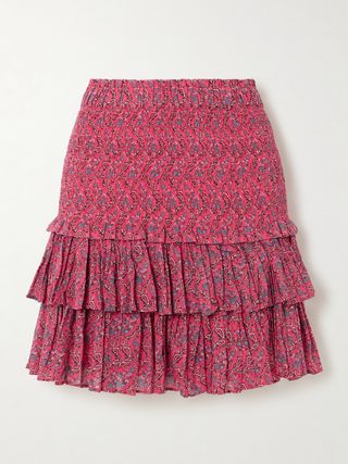 Naomi Tiered Shirred Floral-Print Cotton-Voile Mini Skirt