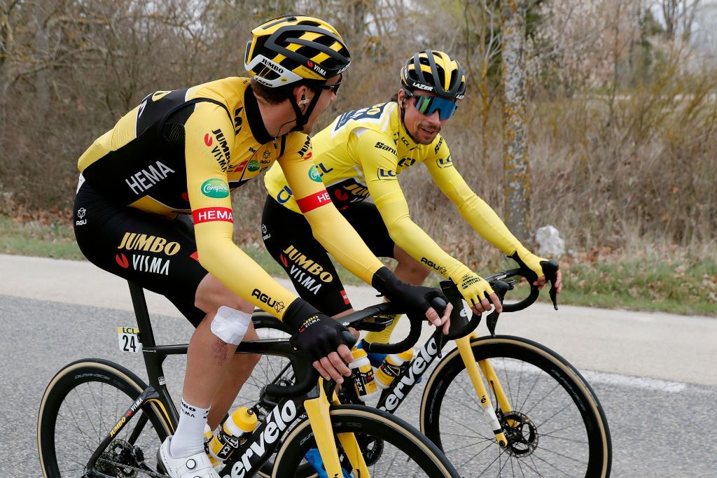 AUBAGNE FRANCE MARCH 11 Primoz Roglic of Slovenia and Team Jumbo Visma yellow leader jersey competes during the 80th Paris Nice 2022 Stage 6 a 2136km stage from Courthzon to Aubagne ParisNice WorldTour on March 11 2022 in Aubagne France Photo by Bas CzerwinskiGetty Images