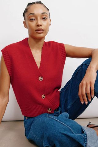 Albaray, Red Knitted Button Tank Top