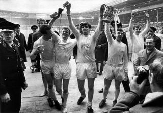 Leeds United celebrate their League Cup final win over Arsenal in March 1968.