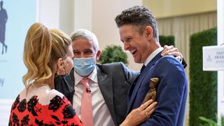 Justin Rose with wife Kate after receiving the 2021 Payne Stewart Award