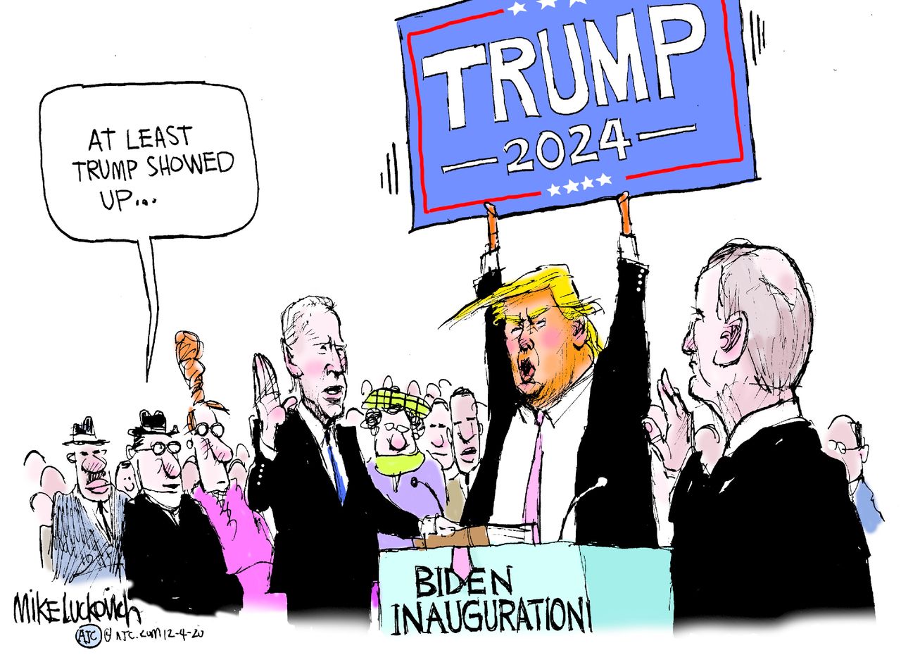 Political Cartoon U.S. Trump Biden inauguration