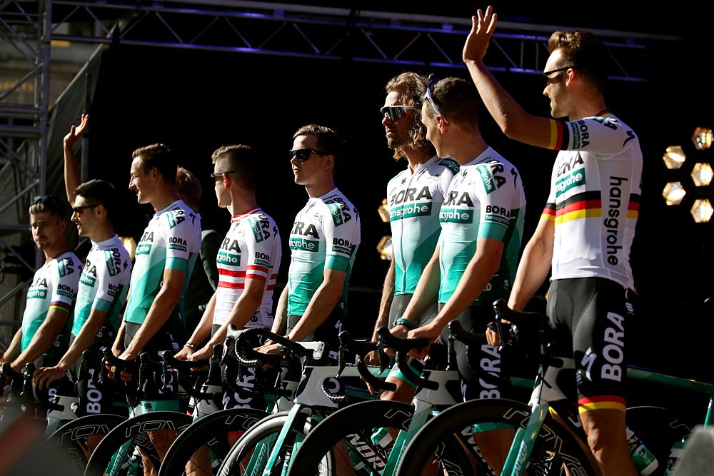Peter Sagan and his Bora-Hansgrohe team at the Tour de France presentation