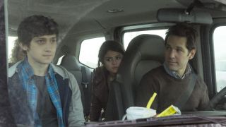 Paul Rudd and the gang sitting in a car during The Fundamentals of Caring