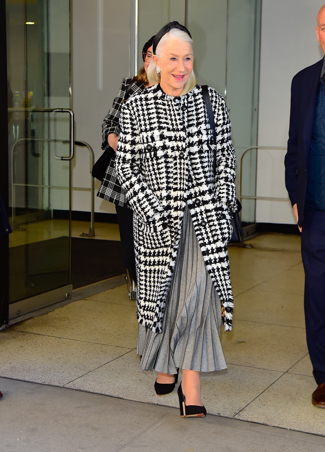 Helen Mirren wearing houndstooth coat