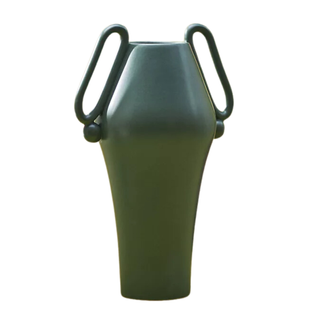 A green vase with handles