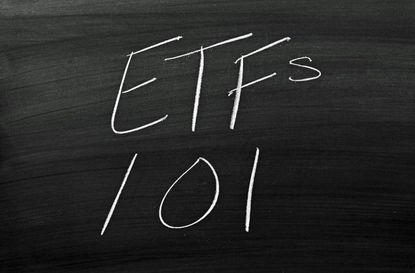 The words "ETFs 101" on a blackboard in chalk