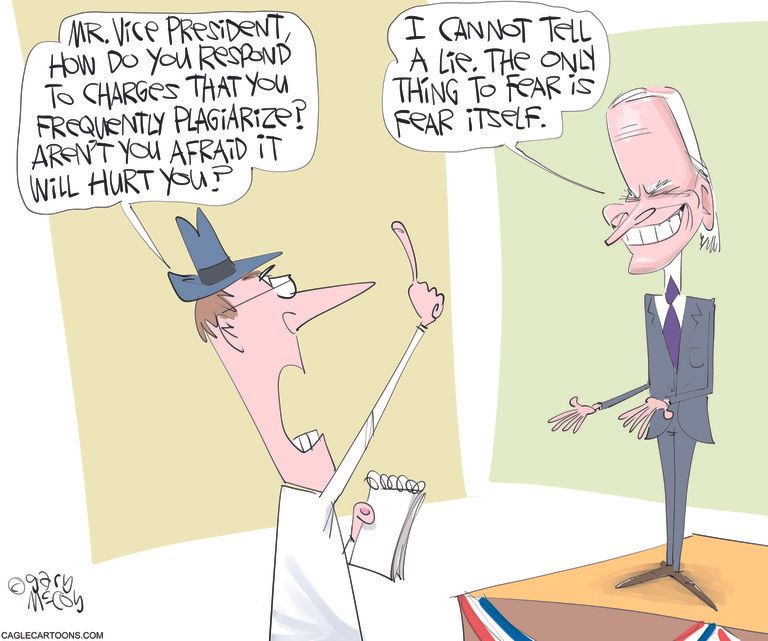 Political Cartoon U.S. Biden plagiarism