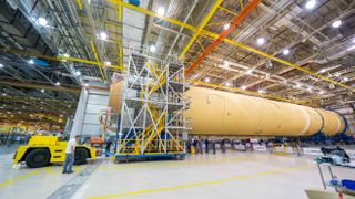 NASA finished assembling the main structural components for the first Space Launch System (SLS) rocket core stage at the Michoud Assembly Facility in New Orleans last month. 