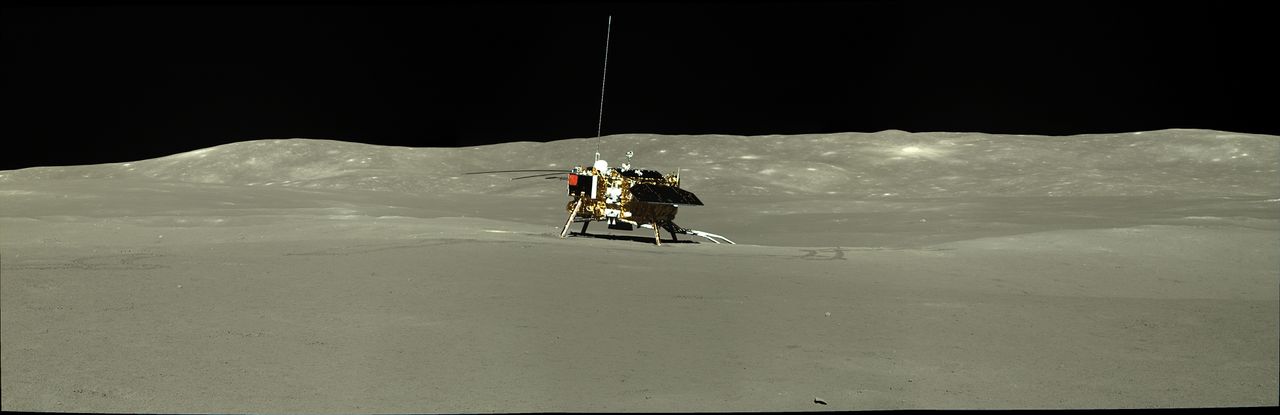 The Chang'e-4 lander imaged by Yutu-2.