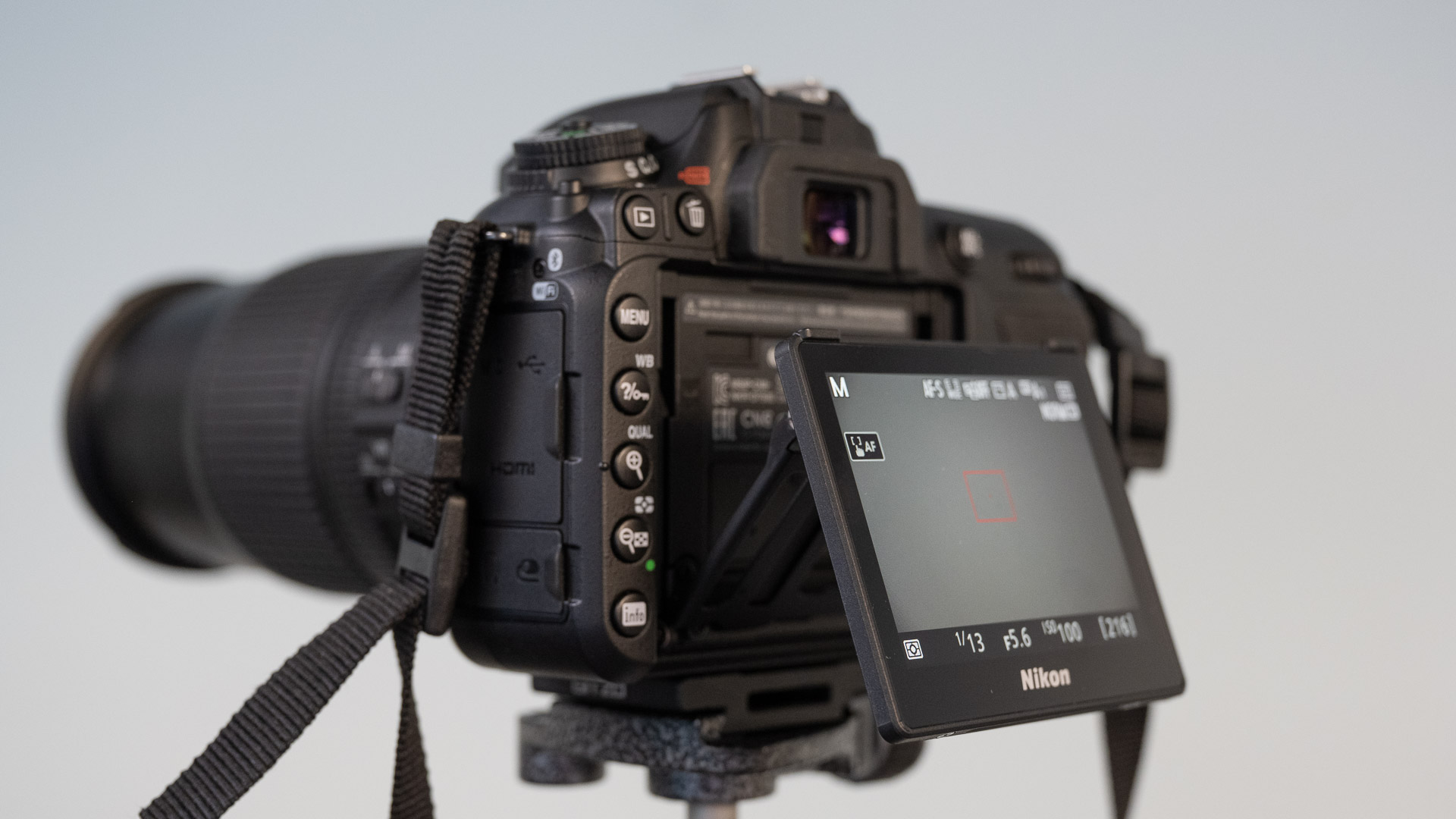 Nikon D7500 with rear screen tilting out from body