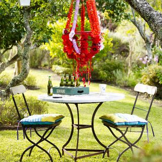 outdoor party with industrial table and chair set with drinks cool