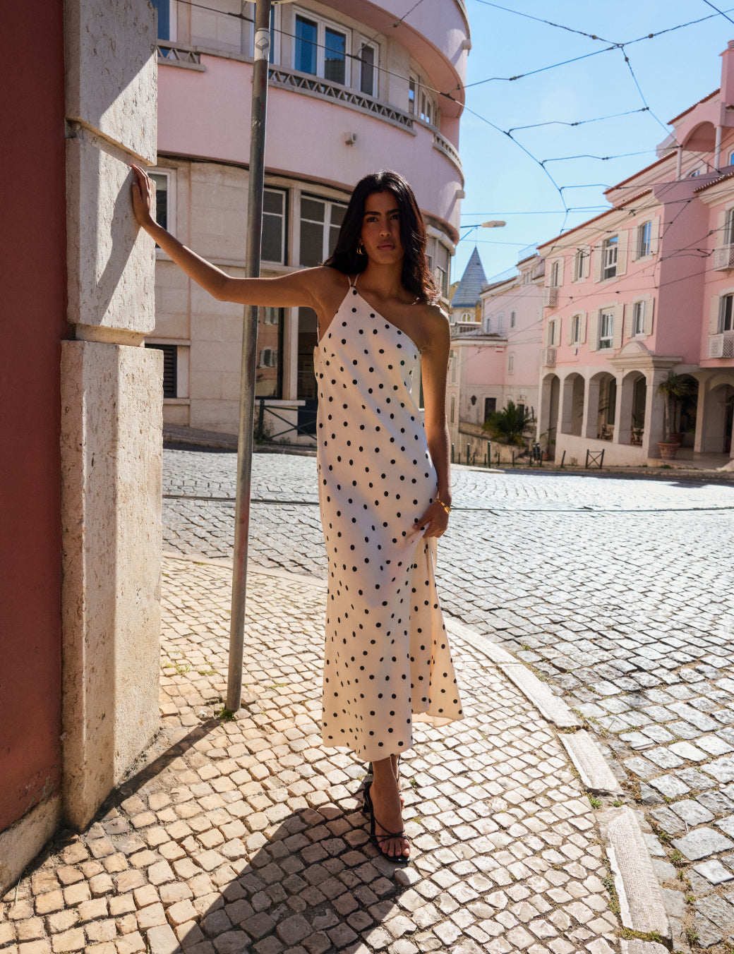 White Polka Dot One Shoulder Pia Maxi Dress