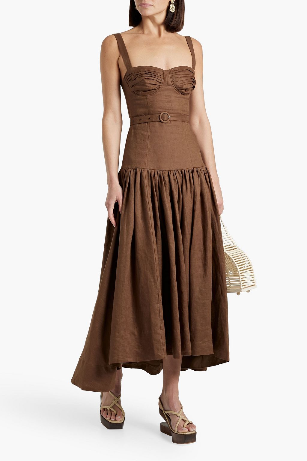 Drenica Belted Ruched Linen Maxi Dress