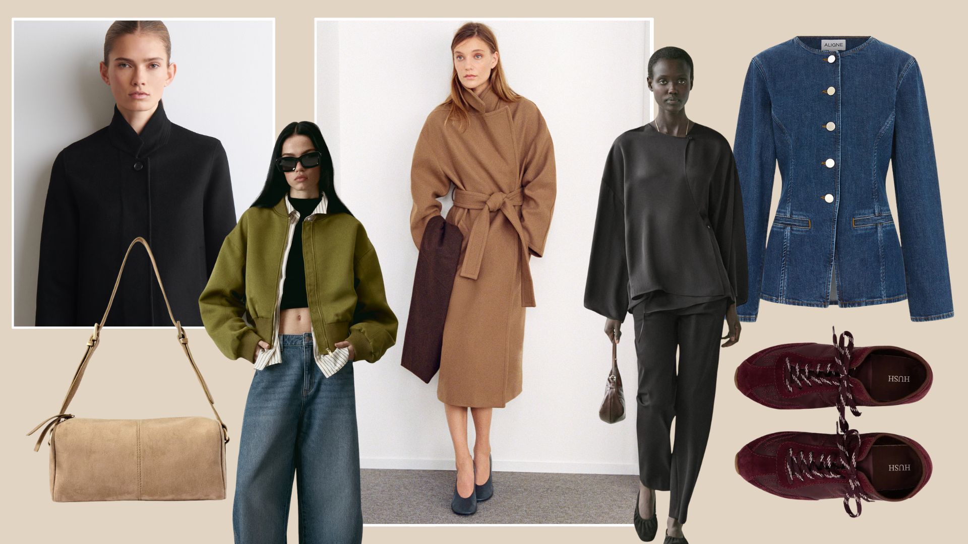 A collage of expensive-looking high street pieces.