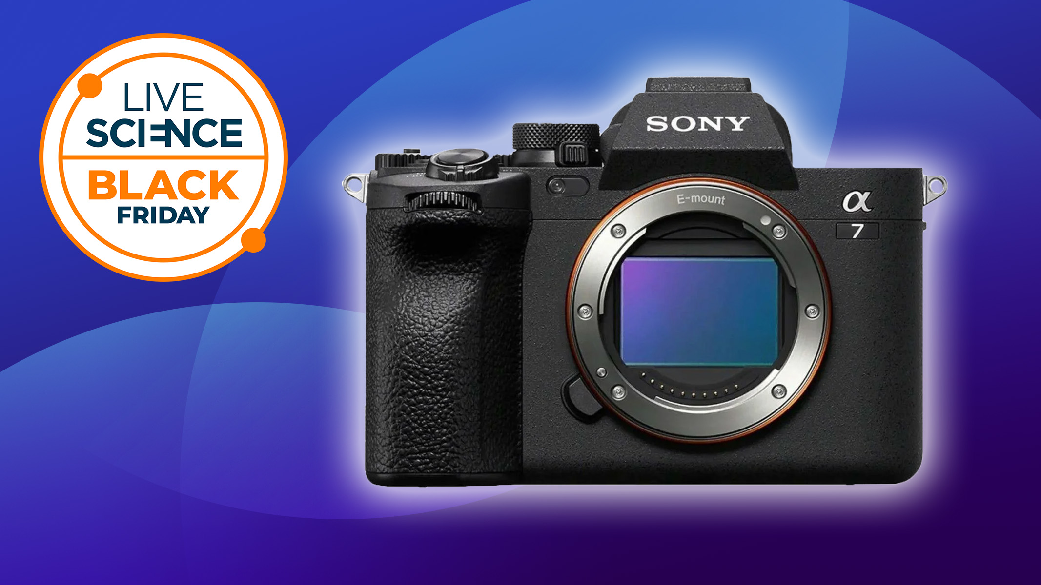 Sony A7 IV pe fundal albastru